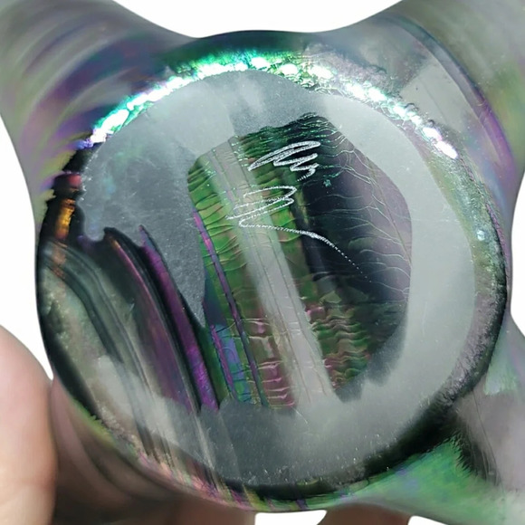Vintage Artist Signed iridescent Handmade Glass Handkerchief Swirl Bowl - Picture 8 of 8